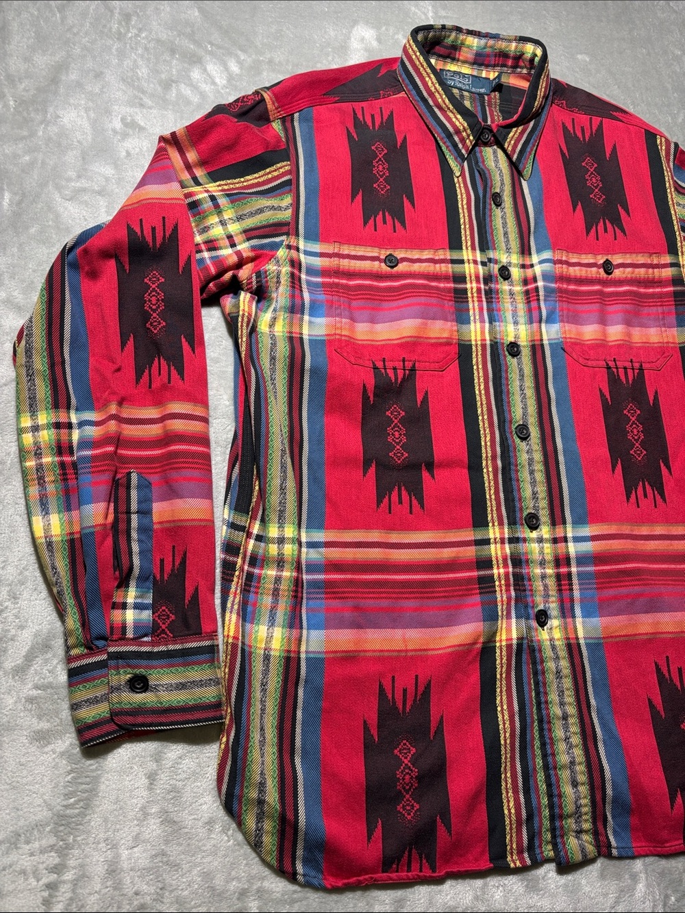 Polo Ralph Lauren Mens L Red Southwestern Indian Beacon Blanket Shirt Aztec - Picture 4 of 13